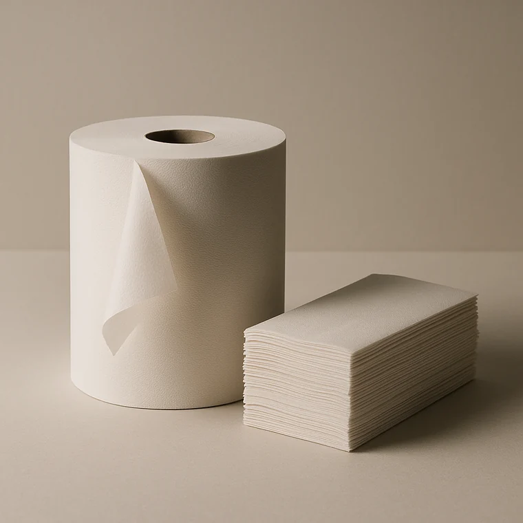 Plain white centrefeed roll and folded hand towels